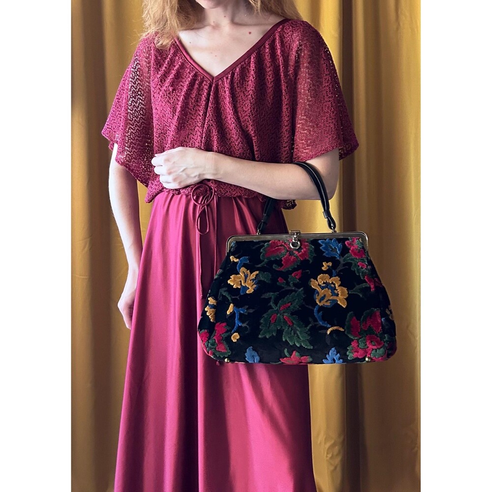 Vintage 50s 60s Floral Carpet Bag, Cara Chenille Tapestry Purse - Picture 2 of 9
